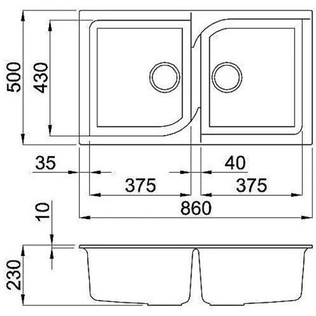 Elleci Ego 450 LGE45068 Lavello Incasso Sopratop 2 Vasche Granitek Bianco Titano cm. 86×50