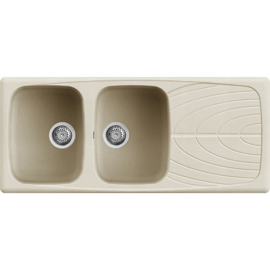 ELLECI MASTER 500 LGM50062 Lavello 2 Vasche Gocciolatoio Reversibile Granitek Bianco cm. 116 x 50