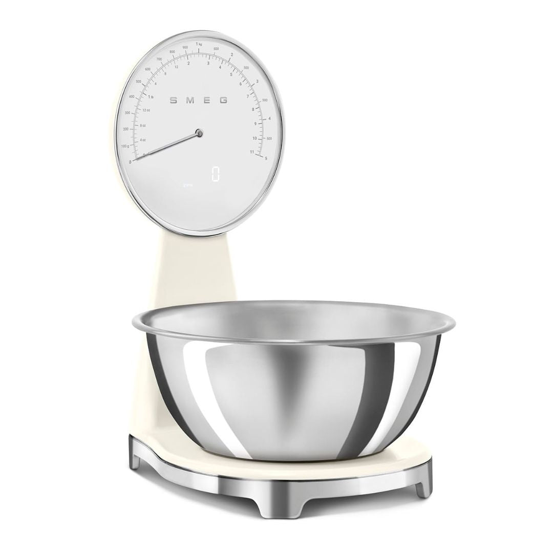 SMEG KSF01CRWW Bilancia da Cucina Digitale e Analogica con Ciotola Inox 1,8 L