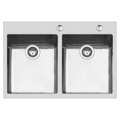 Foster KE Q4 2279050 Lavello Cucina Incasso Sopratop 2 Vasche Acciaio Inox Spazzolato cm. 77 x 52