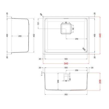 ELLECI LIW500SACMU W-Square 500 Lavello 1 Vasca Acciaio Inox Satinato cm. 54 x 44