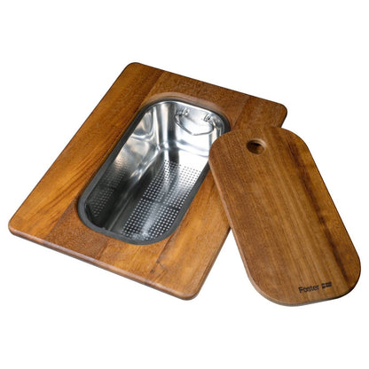 Foster 8644044 Tagliere Twin Legno Iroko con Vaschetta Scolapasta Acciaio Inox cm, 42 x 32