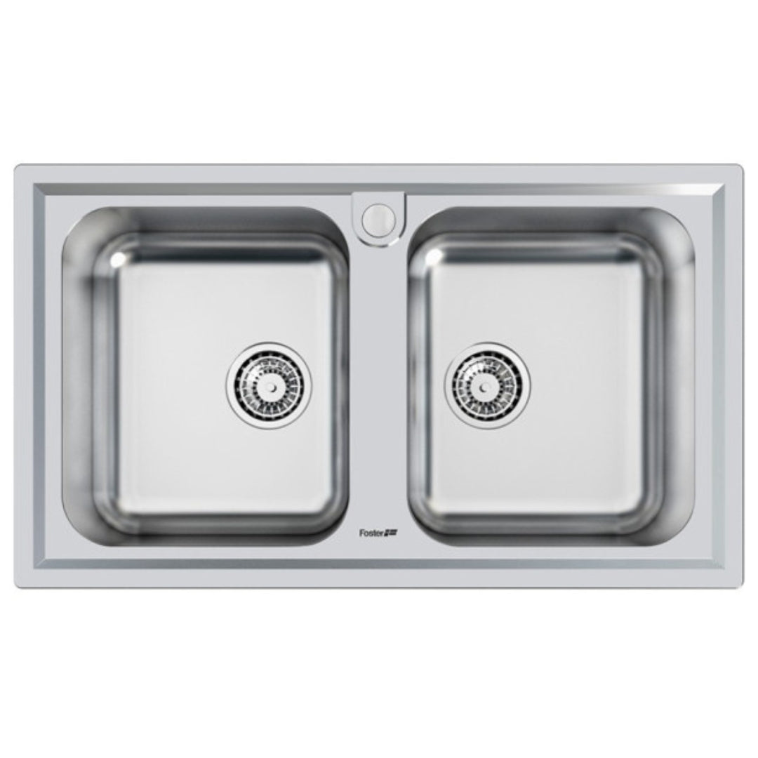 FOSTER ELETTRA 5886060 Lavello Cucina 2 Vasche Incasso Sopratop Acciaio Inox Spazzolato cm. 86 x 51