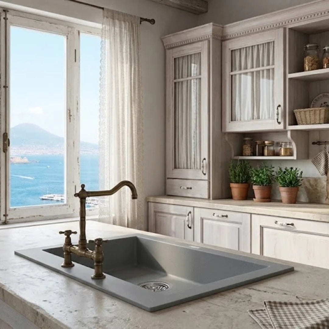 Elleci Quadra 100 LGQ10048 Lavello da Incasso 1 Vasca Incasso Sopratop Granitek Cemento cm. 41 x 50
