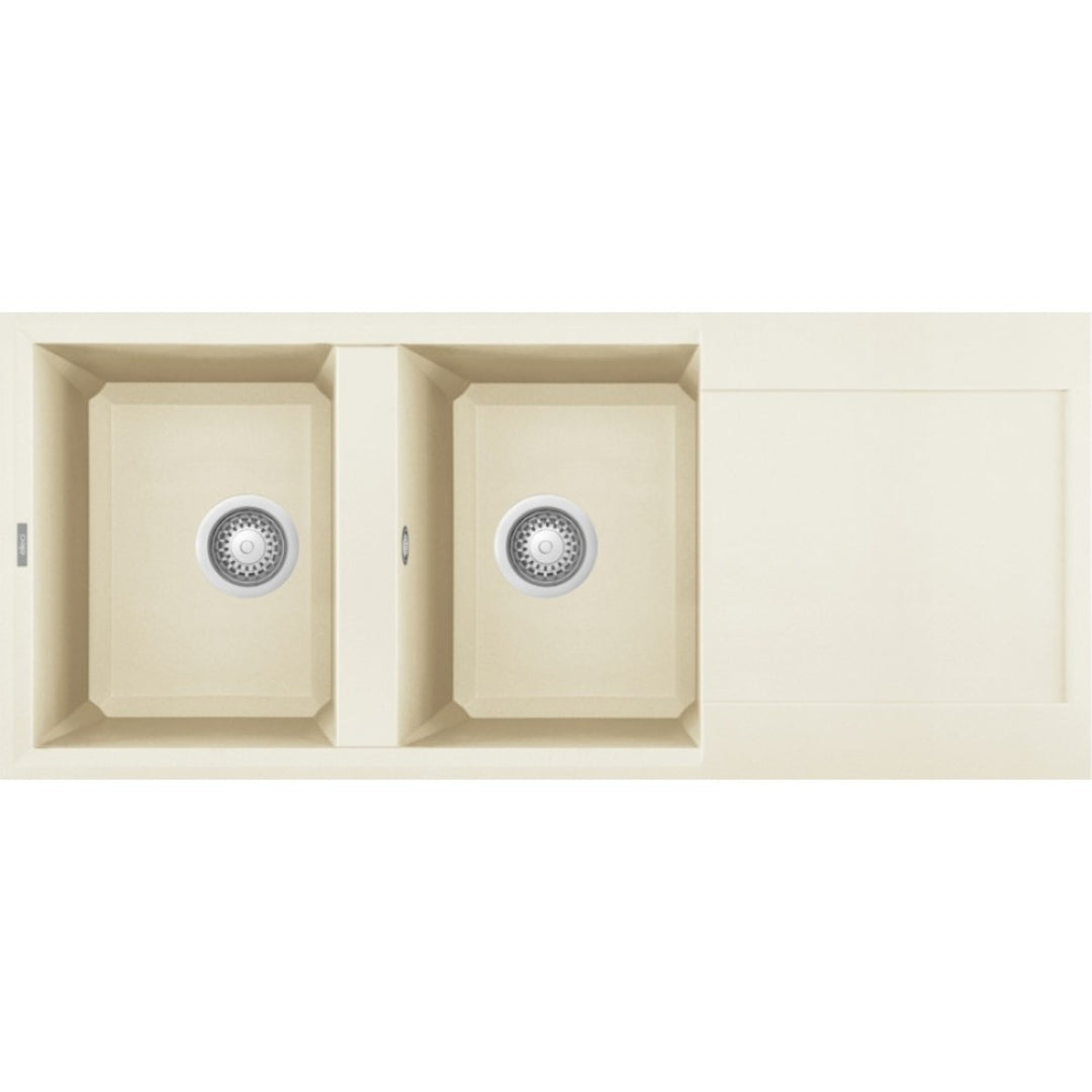 Elleci LGY50062 Easy 500 Lavello 2 Vasche con Gocciolatoio Reversibile Sopratop Granitek Bianco Antico cm. 116 x 50