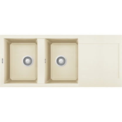 Elleci LGY50062 Easy 500 Lavello 2 Vasche con Gocciolatoio Reversibile Sopratop Granitek Bianco Antico cm. 116 x 50