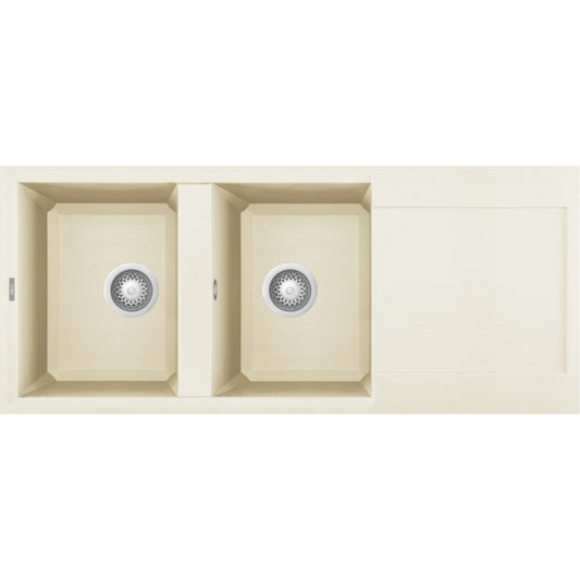 Elleci LGY50062 Easy 500 Lavello 2 Vasche con Gocciolatoio Reversibile Sopratop Granitek Bianco Antico cm. 116 x 50