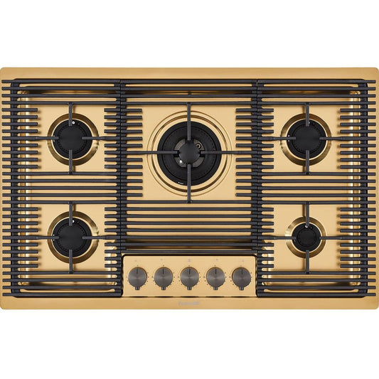 FOSTER MILANELLO 7682009 Piano Cottura a Gas da Incasso 5 Fuochi PVD Oro con Griglie in Ghisa cm. 80 x 51