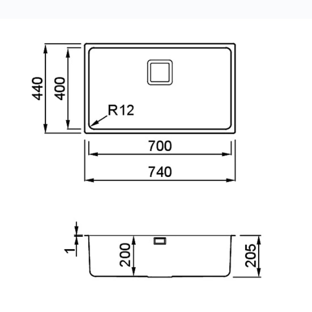 ELLECI LIW700SACMU W-SQUARE 700 Lavello 1 Vasca Inox Satinato cm. 74,2 x 44,3