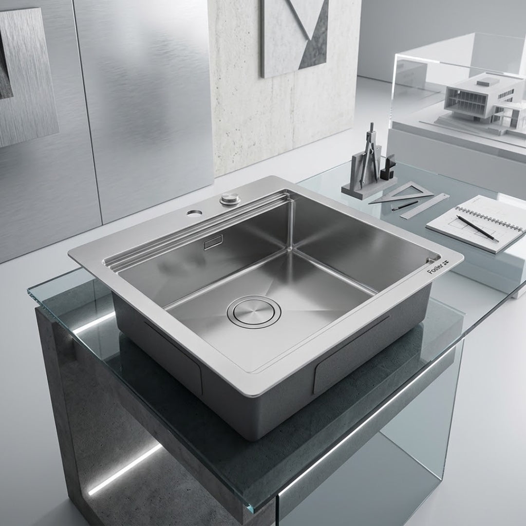 Foster Milanello 1031050 Lavello 1 Vasca Incasso Filotop Acciaio Inox Spazzolato mm 486 x 520