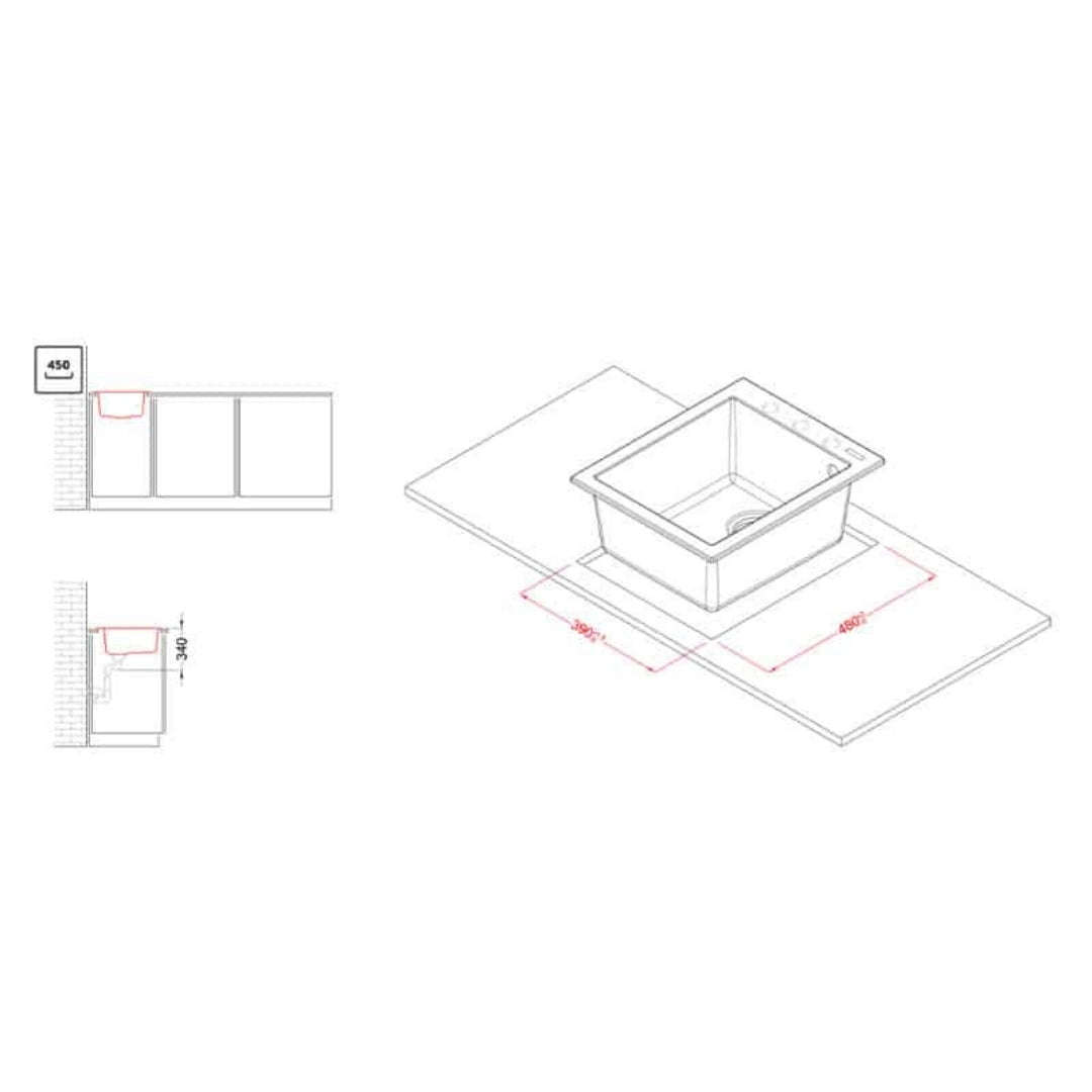 Elleci Quadra 100 LGQ10062 Lavello da Incasso 1 Vasca Sopratop Granitek Bianco Antico cm. 41 x 50