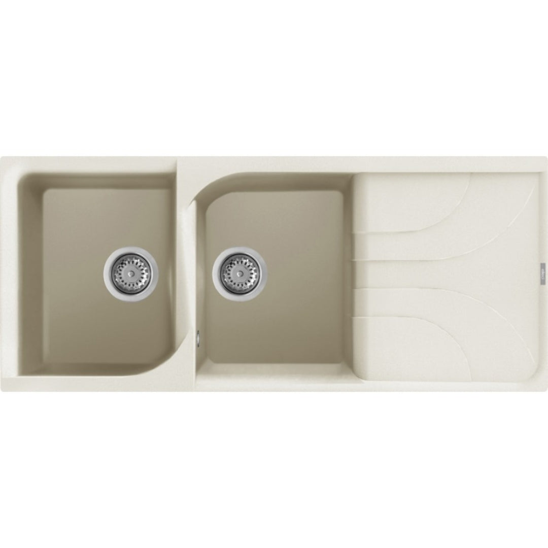 Elleci Ego 500 LGE50062 Lavello 2 Vasche con Gocciolatoio Reversibile Sopratop Granitek Classic Bianco Antico cm. 116 x 50