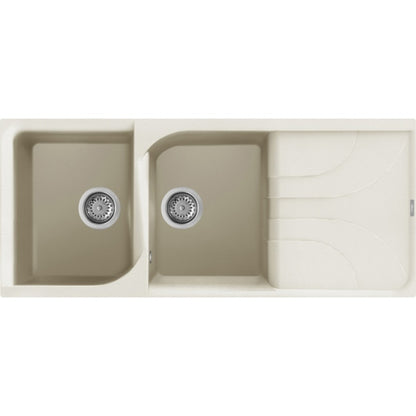 Elleci Ego 500 LGE50062 Lavello 2 Vasche con Gocciolatoio Reversibile Sopratop Granitek Classic Bianco Antico cm. 116 x 50
