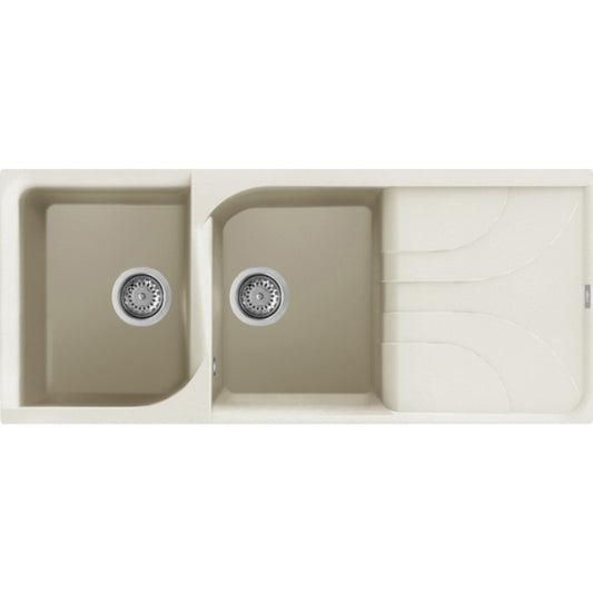 Elleci Ego 500 LGE50062 Lavello 2 Vasche con Gocciolatoio Reversibile Sopratop Granitek Classic Bianco Antico cm. 116 x 50