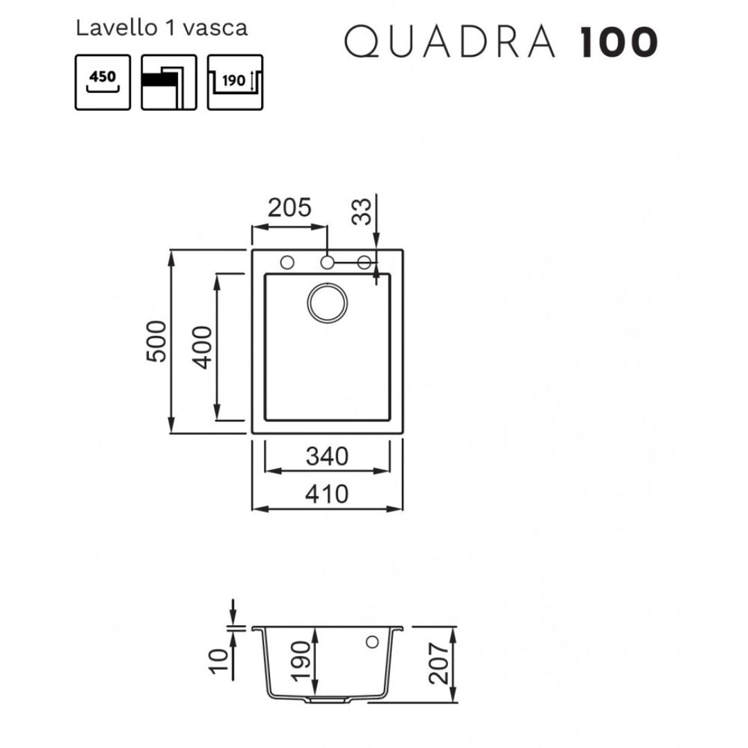 Elleci Quadra 100 LGQ10051 Lavello da Incasso 1 Vasca Sopratop Granitek Avena cm. 51 x 40