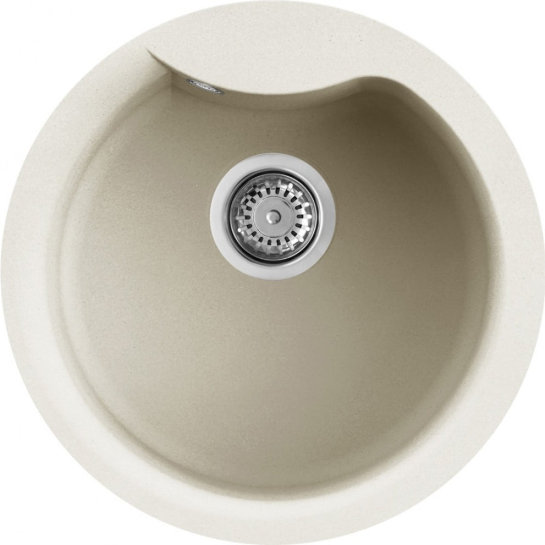 Elleci Ego Round LGEROU62 Lavello 1 Vasca Circolare Incasso Sopratop Diametro Granitek Bianco Antico 485 mm