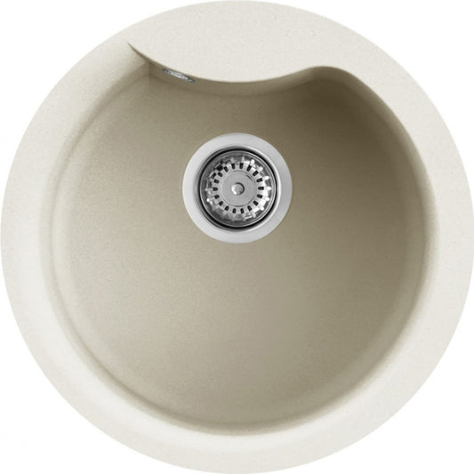 Elleci Ego Round LGEROU62 Lavello 1 Vasca Circolare Incasso Sopratop Diametro Granitek Bianco Antico 485 mm