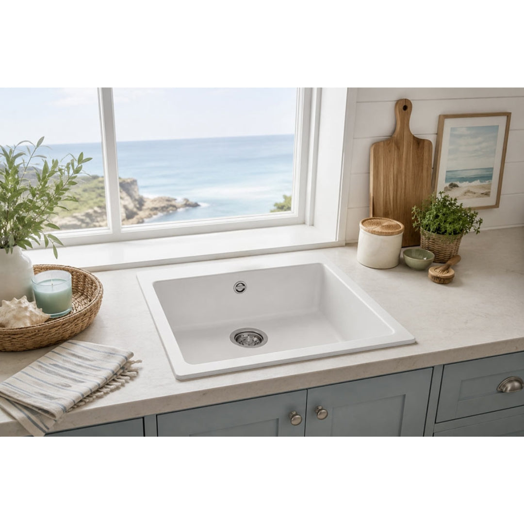 Elleci Time 105 LG210568 Lavello 1 Vasca Bianco Titano Incasso Sopratop Granitek cm. 57 x 51