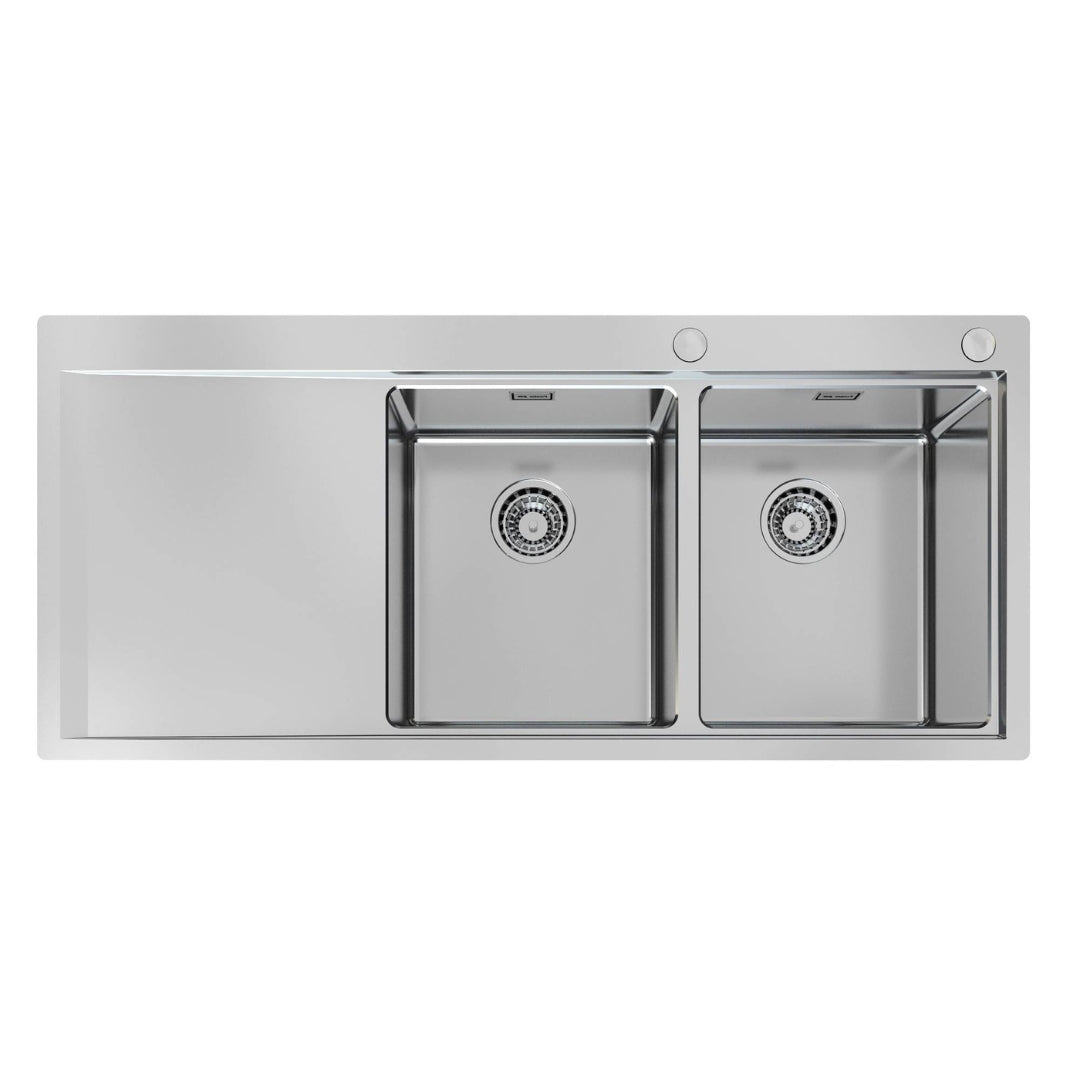 Foster 1252051 Lavello Incasso Sopratop/Filotop 2 Vasche Gocciolatoio Acciaio Inox Spazzolato cm. 116 x 52