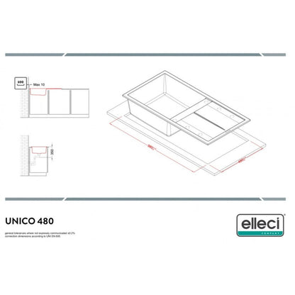 ELLECI UNICO 480 LGU48059 Lavello 1 Vasca con Gocciolatoio Reversibile Sopratop Granitek Antracite cm. 100 x 50