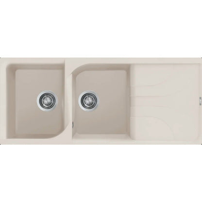 Elleci Ego 500 LGE50039 Lavello 2 Vasche con Gocciolatoio Reversibile Sopratop Granitek Bianco Soft 39 cm. 116 x 50