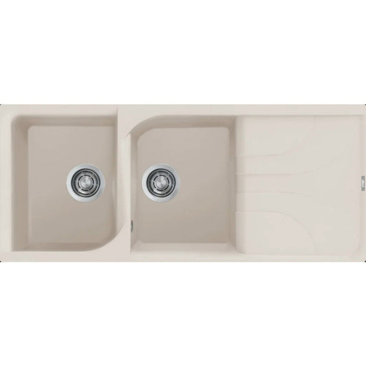Elleci Ego 500 LGE50039 Lavello 2 Vasche con Gocciolatoio Reversibile Sopratop Granitek Bianco Soft 39 cm. 116 x 50