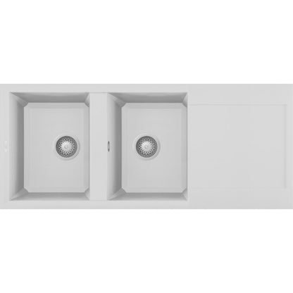 Elleci Easy 500 LGY50068 Lavello 2 Vasche con Gocciolatoio Reversibile Sopratop Granitek Bianco Titano cm. 116 x 50