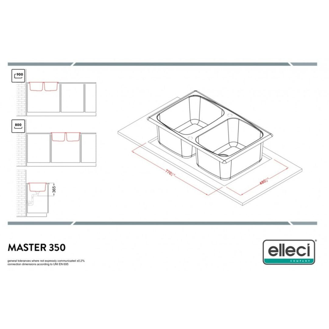 ELLECI MASTER 350 LGM35051 Lavello 2 Vasche Reversibile Sopratop Granitek Avena 51 cm. 79 x 50