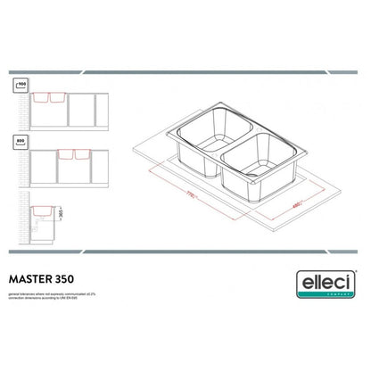 ELLECI MASTER 350 LGM35051 Lavello 2 Vasche Reversibile Sopratop Granitek Avena 51 cm. 79 x 50