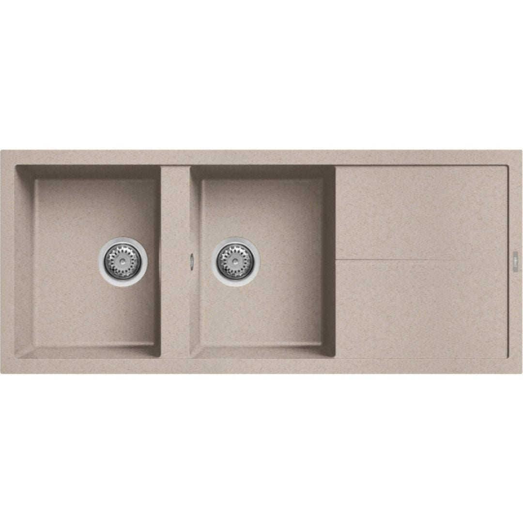 ELLECI UNICO 500 LGU50051 Lavello 2 Vasche con Gocciolatoio Reversibile Sopratop Granitek Avena 51 cm. 116 x 50