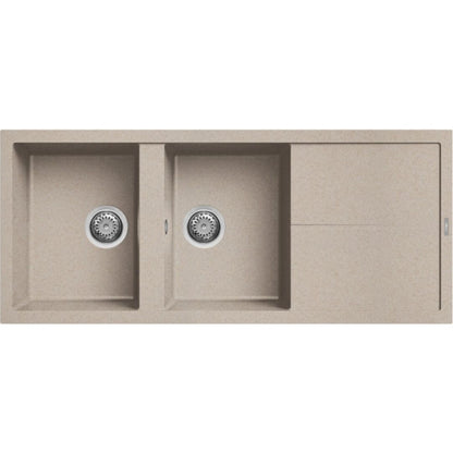 ELLECI UNICO 500 LGU50051 Lavello 2 Vasche con Gocciolatoio Reversibile Sopratop Granitek Avena 51 cm. 116 x 50