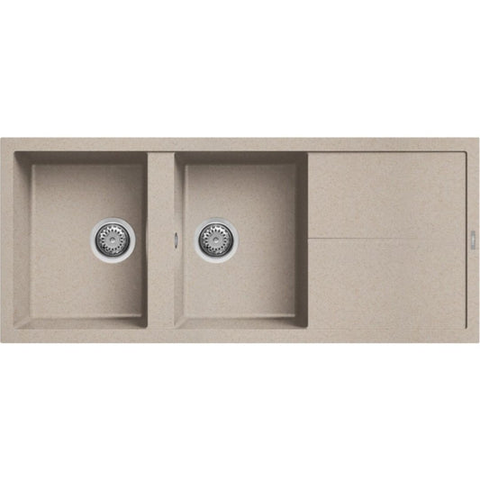 ELLECI UNICO 500 LGU50051 Lavello 2 Vasche con Gocciolatoio Reversibile Sopratop Granitek Avena 51 cm. 116 x 50