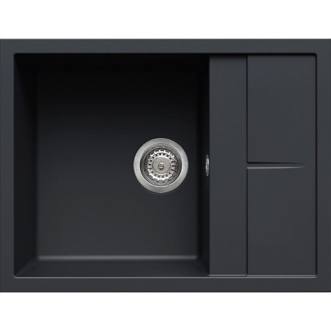 ELLECI UNICO 125 LGU12559 Lavello da Incasso 1 Vasca con Gocciolatoio Reversibile Granitek® Antracite cm. 65 x 50