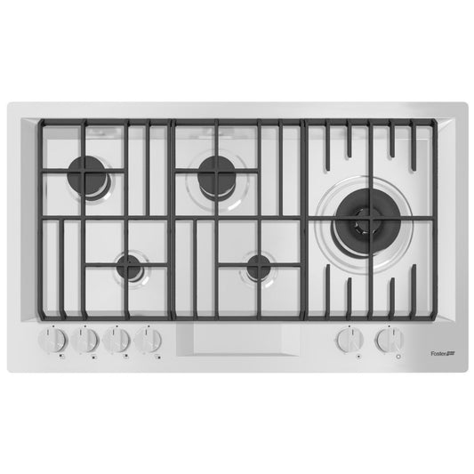 FOSTER FL 7206032 Piano Cottura Gas Semifilo 5 Fuochi Acciaio Inox Satinato Griglie in Ghisa cm. 87 x 51