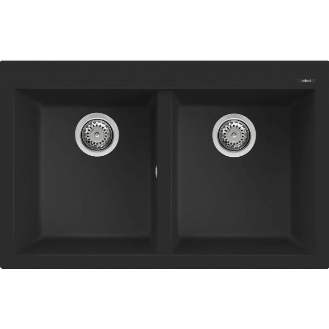 ELLECI QUADRA 350 LKQ35086 Lavello 2 Vasche Sopratop Keratek Nero Kuro 86 cm 79x50