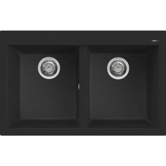 ELLECI QUADRA 350 LKQ35086 Lavello 2 Vasche Sopratop Keratek Nero Kuro 86 cm 79x50