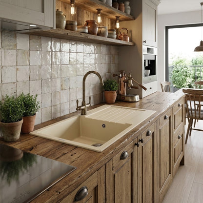 Elleci  Easy 480 LGY48062 Lavello 1 Vasca con Gocciolatoio Reversibile Sopratop Granitek Bianco Antico cm. 100 x 50