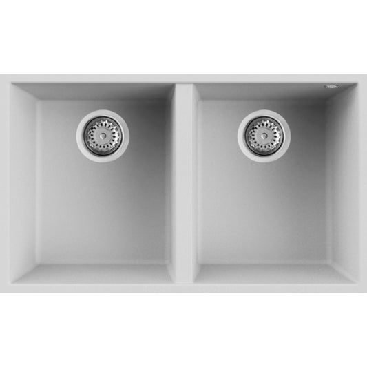 Elleci Quadra 340 LGQ34068BSC Lavello da Incasso Sottotop 2 Vasche Granitek Bianco Titatno cm. 77 x 46