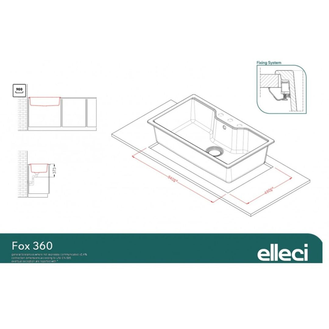 ELLECI FOX 360 LGF36059 Lavello Incasso Sopratop 1 Vasca Sopratop Granitek Antrac86 x 50