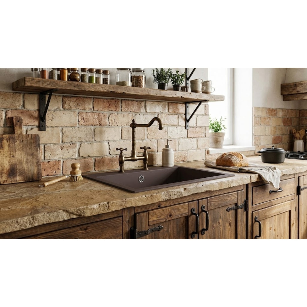 Elleci Quadra 110 LKQ11087 Lavello da Incasso Sopratop Monovasca Keratek Cocoa cm. 61 x 50