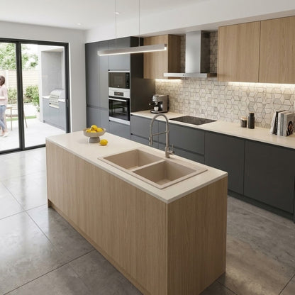 Elleci Quadra 350 LGQ35039 Lavello da Incasso 2 Vasche Incasso Sopratop Granitek Bianco Soft cm. 79 x 50