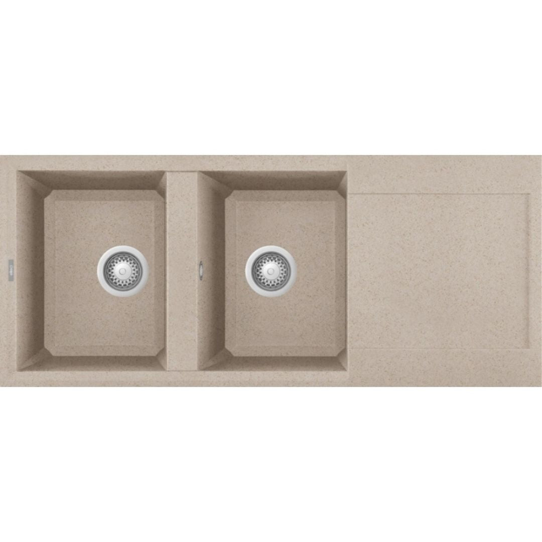 ELLECI EASY 500 LGY50051 Lavello 2 Vasche con Gocciolatoio Reversibile Sopratop Granitek Avena 51  cm. 116 x 50