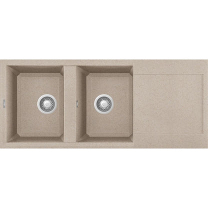 ELLECI EASY 500 LGY50051 Lavello 2 Vasche con Gocciolatoio Reversibile Sopratop Granitek Avena 51  cm. 116 x 50