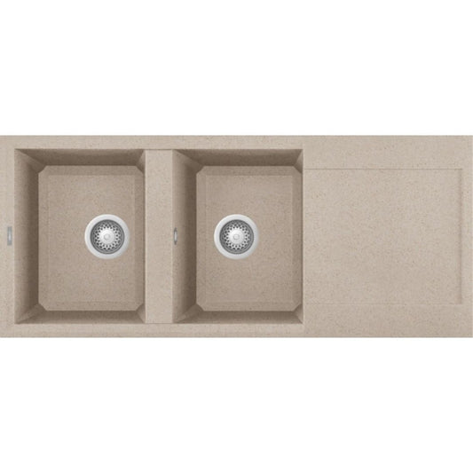 ELLECI EASY 500 LGY50051 Lavello 2 Vasche con Gocciolatoio Reversibile Sopratop Granitek Avena 51  cm. 116 x 50