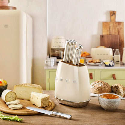 SMEG KBSF02BL Ceppo Portacoltelli Nero e Set 6 Coltelli INOX Estetica 50’s Style