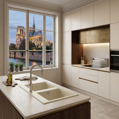 Elleci Best 450 LGB45062 Lavello 2 Vasche Sopratop Granitek Bianco Antico cm 86 x 51