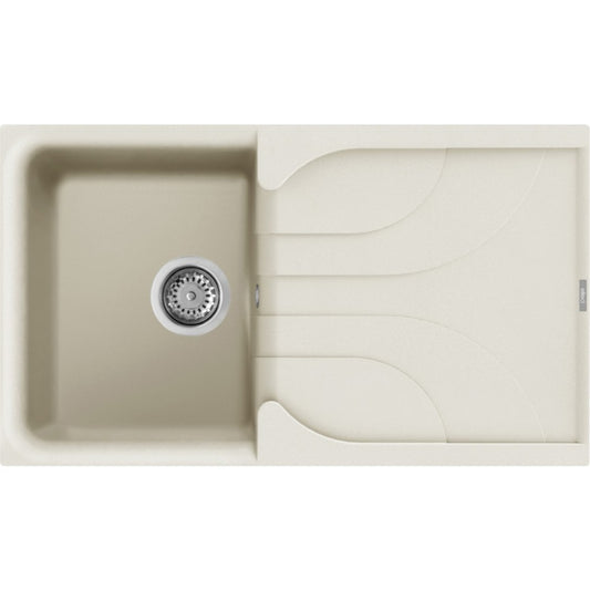 Elleci Ego 400 LGE40062 Lavello 1 Vasca con Gocciolatoio Reversibile Sopratop Granitek Bianco Antico cm. 86 x 50