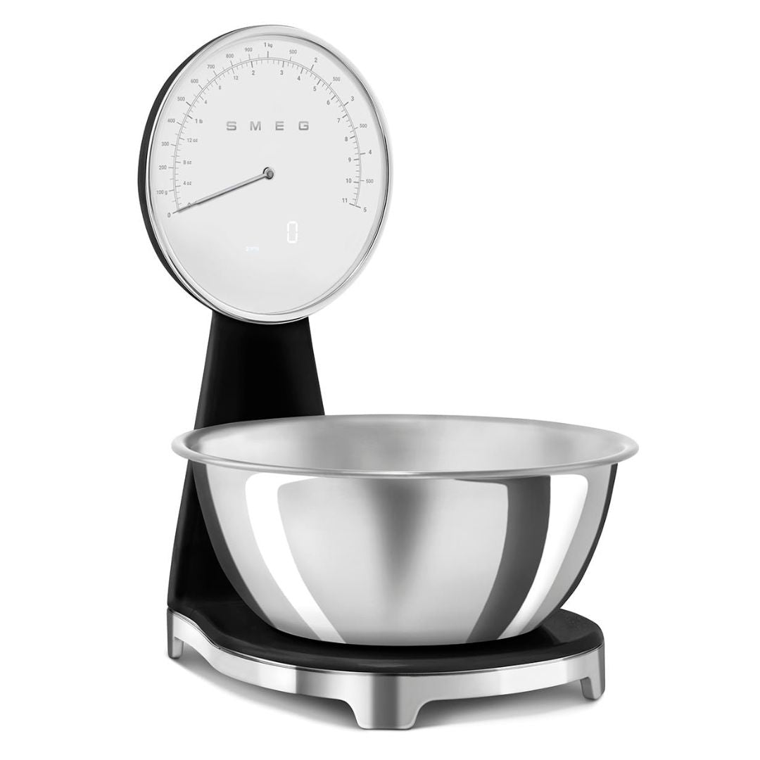 SMEG KSF01BLWW Bilancia Cucina Digitale Analogica con Nera Ciotola Inox 1,8 L