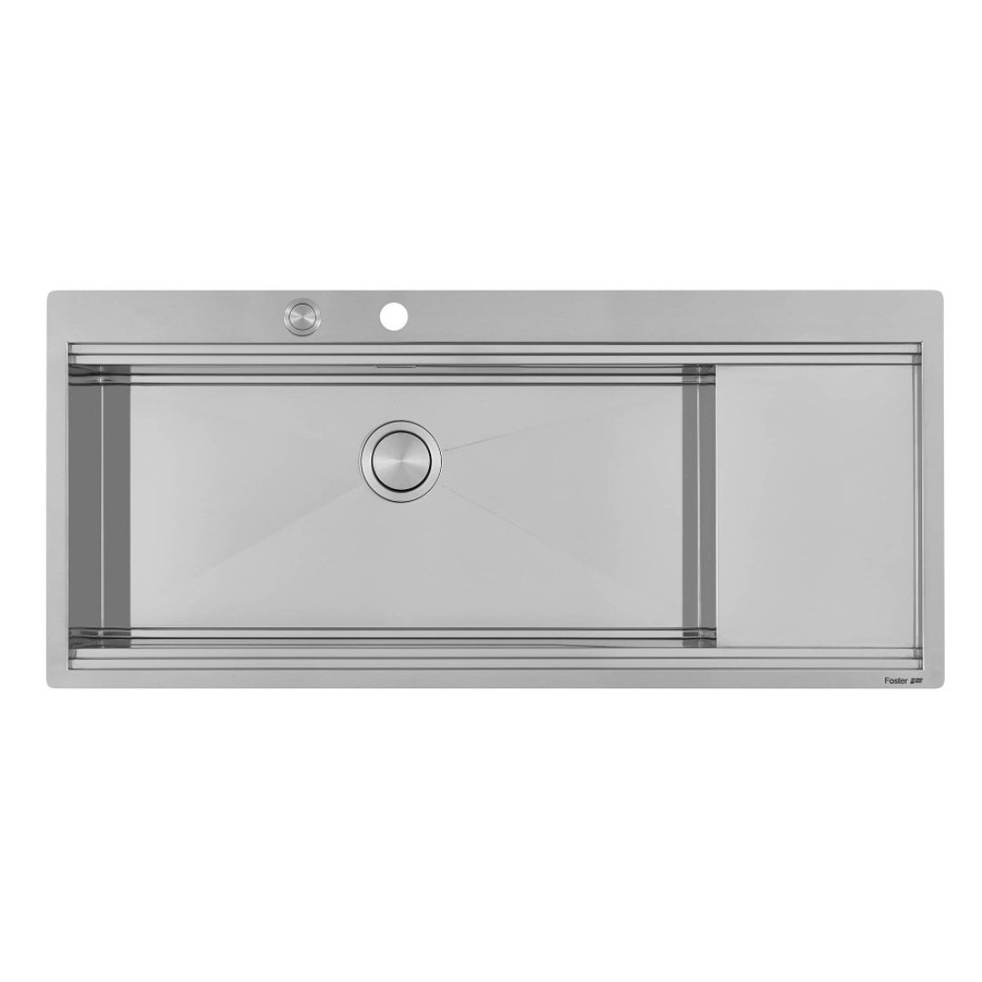 Foster Milanello Workstation 1043052 Lavello da Incasso Sopratop/Filotop 1 Vasca con Gocciolatoio a Destra Acciaio Inox Spazzolato mm. 1175 x 520 mm