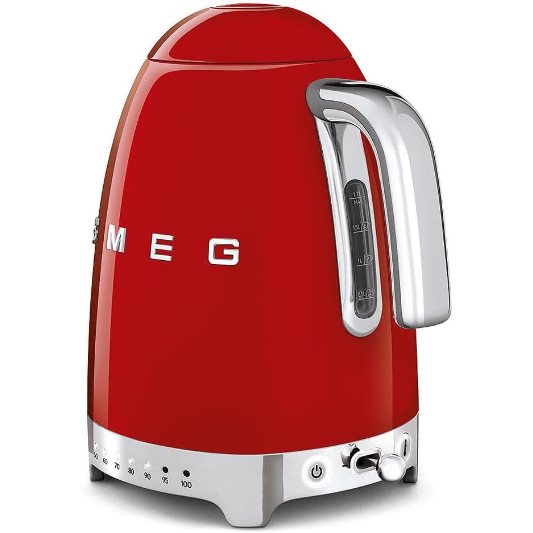 SMEG KLF04RDEU Bollitore Elettrico Bianco a Temperatura Variabile Anni 50’ Rosso